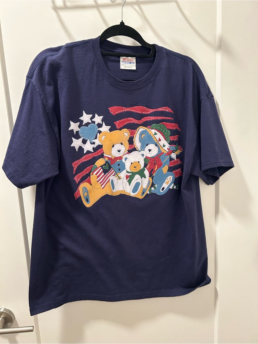 Vintage 90s Hanes Patriotic Teddy Bear Graphic T-Shirt